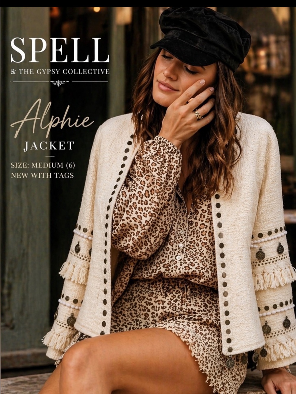 Spell Alphie Jacket NWT Medium Cream Coin Trim Fringe Boho Rare Festival